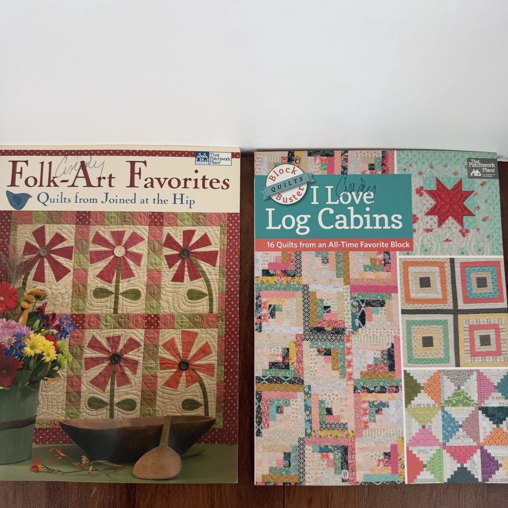 Lot of 2 Quilt Pattern Books Folk-Art Favorites & I Love Log Cabins